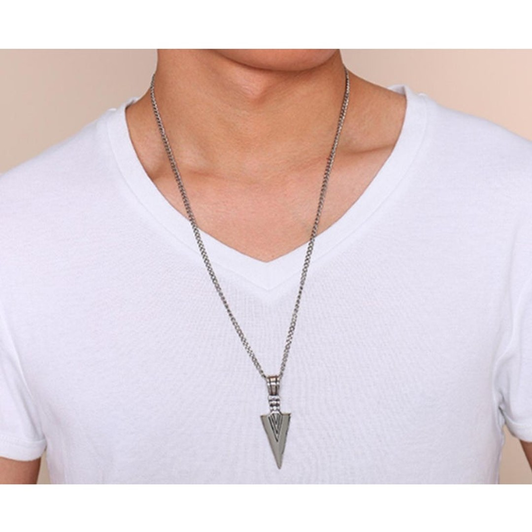 Stainless Steel Arrow Symbol Men's Pendant Necklace Spear Shaped Silver, As shown, hi-res