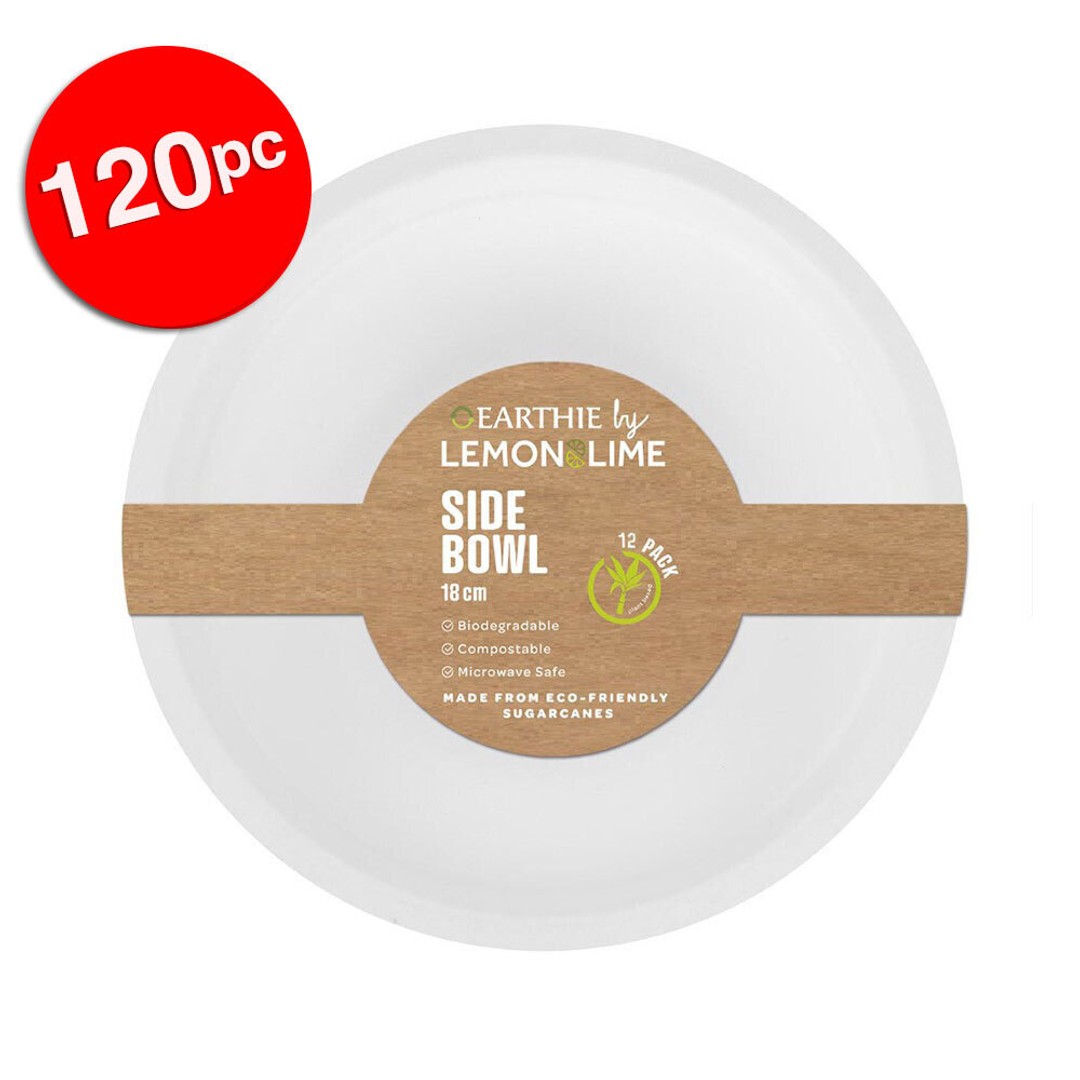 120pc Lemon & Lime Eco/Biodegradable/Compostable Disposable 18cm Side Bowl White