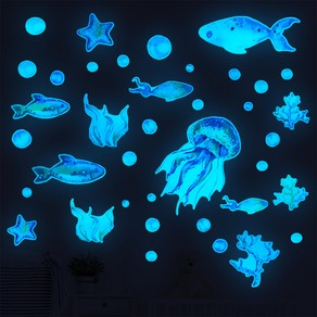 Set of 4 Self Adhesive Luminous Ocean Fish Flower Wall Sticker