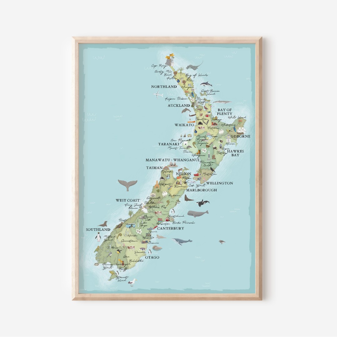 Lapin + Wolf New Zealand Map | Art Print