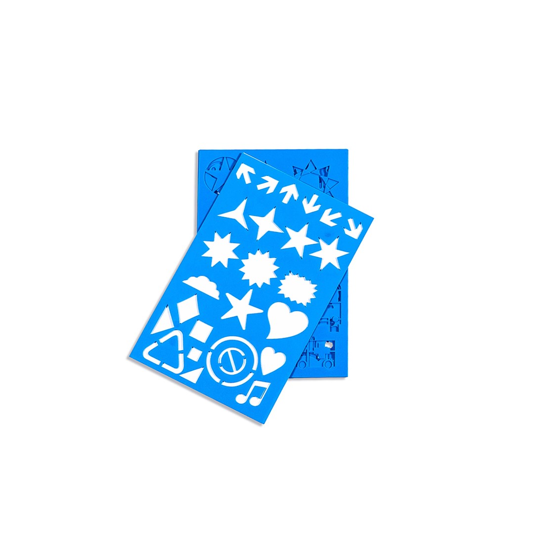 5pc Sandleford Plastic Stencil Kit Assorted Shapes w/ Book f/Paints/Markers Blue