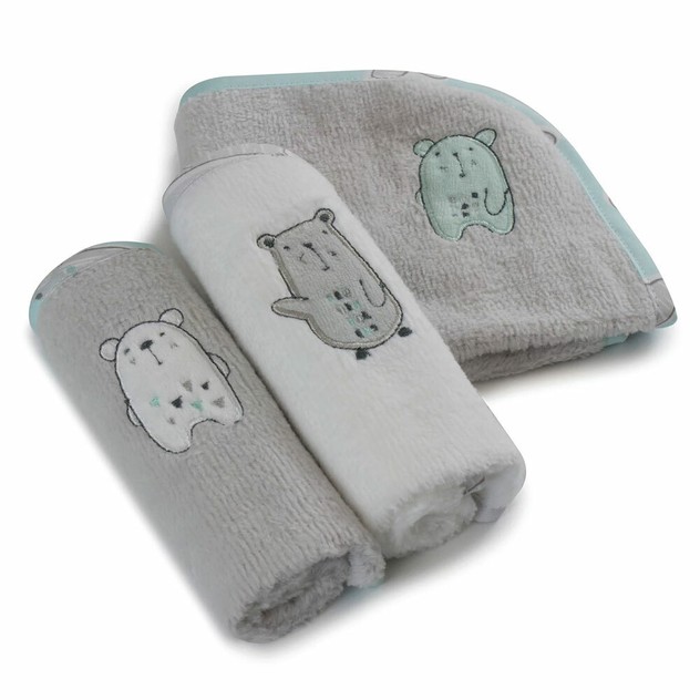 3pc Bubba Blue Beary Happy Face Cotton Wipe/Wash Cloth Washers Baby 0m ...