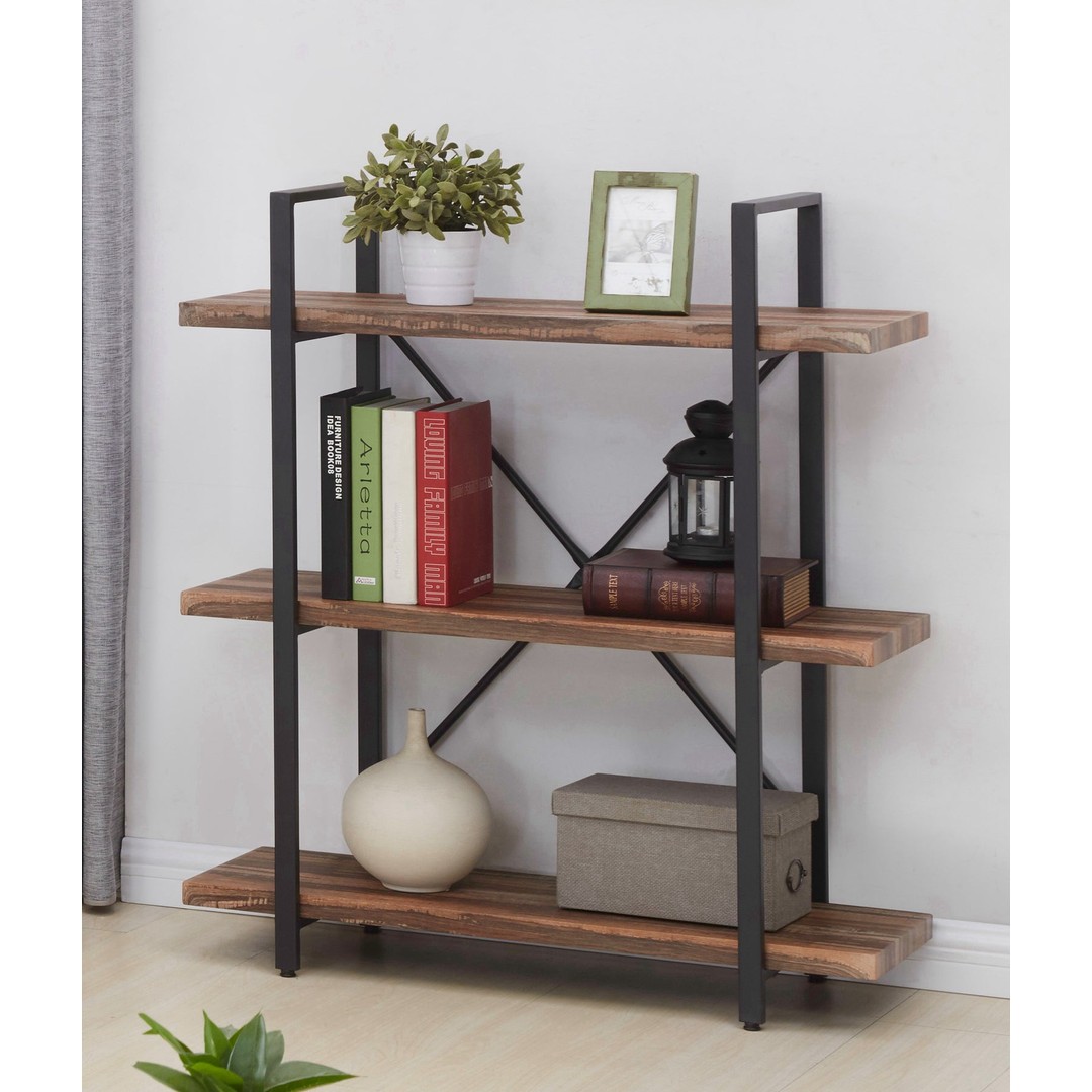 InStock Furniture and Homeware 3 Tier Industrial Vintage Wood and Metal Bookcase