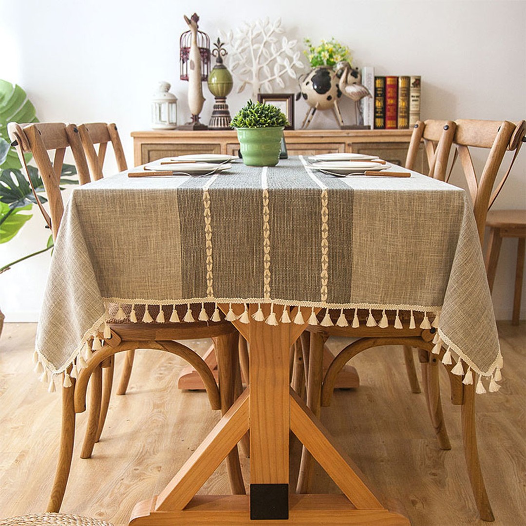 Cotton Linen Dust-Proof Square Rectangle Tablecloths-Brown