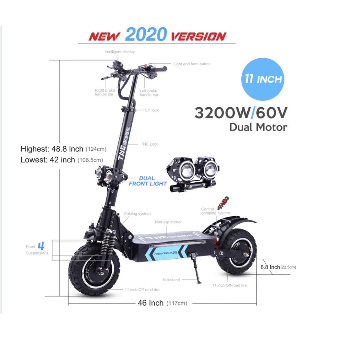 Kiwi Hoverboard & Scooter Ltd 2021 TNE Q4-V6 3200W Electric Scooter 11 inch Off Road E scooter
