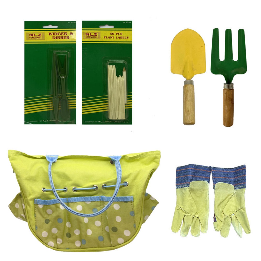 5pc Kids Gardening Tool Kit w/ Shovel/Plant Labels/Gloves/Bag/Fork/Widger/Dibber