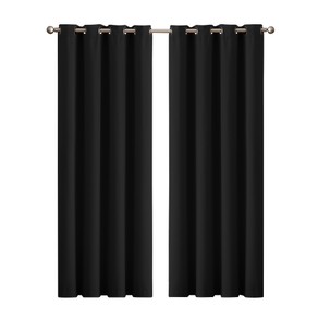 2x Blockout Curtains Panels 3 Layers Eyelet Room Darkening 180x230cm Black