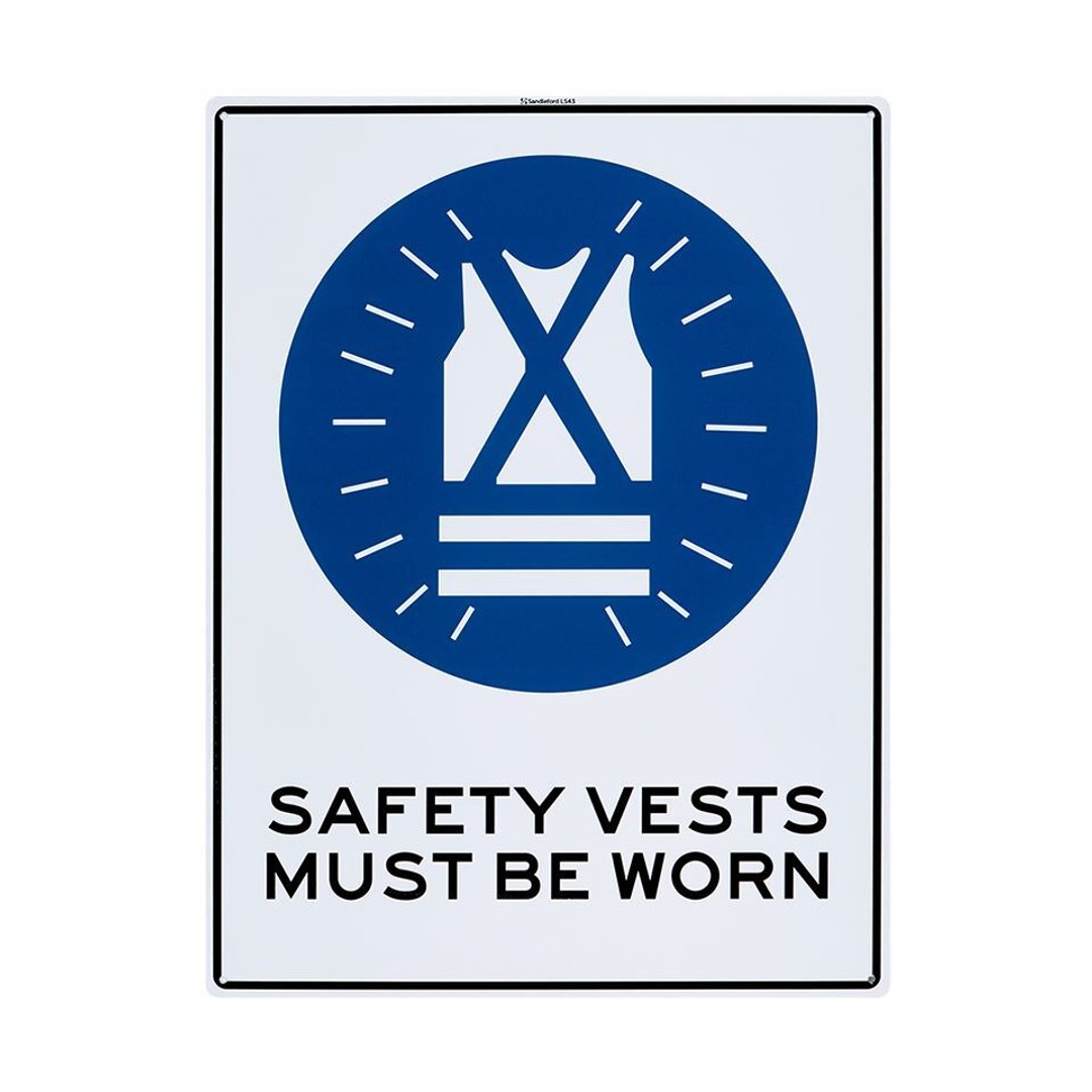 Safety Vests Must Be Worn 450x600mm Large Sign Polypropylene Wall/Door Mountable