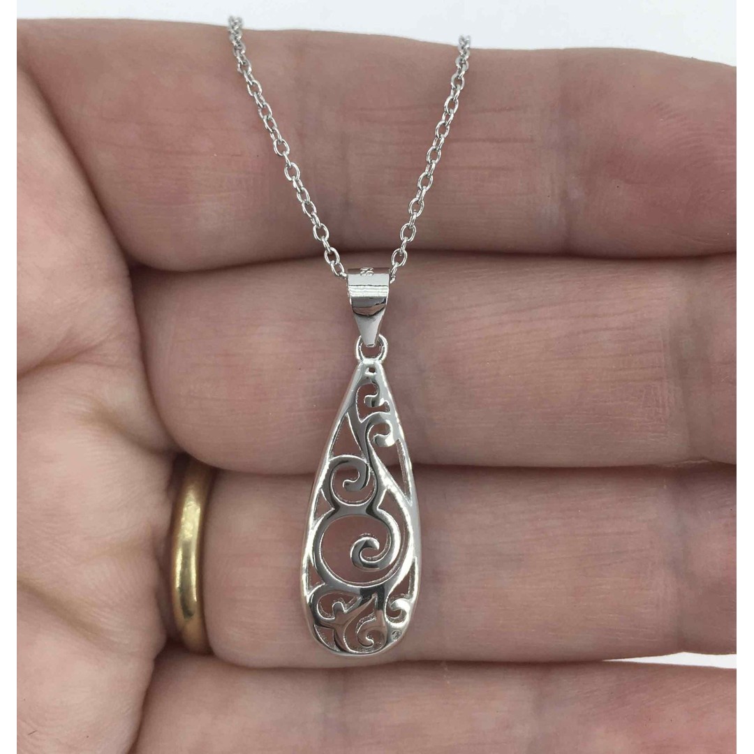 925 Sterling Silver New Zealand Koru Necklace on silver chain "Aroha", Frenelle, hi-res