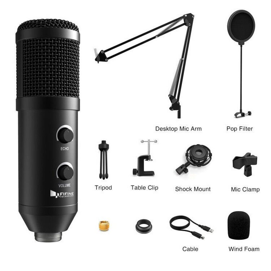 Fifine USB Desk Arm Studio Condenser Microphone /Broadcast/Voice/Podcast/Gaming, , hi-res