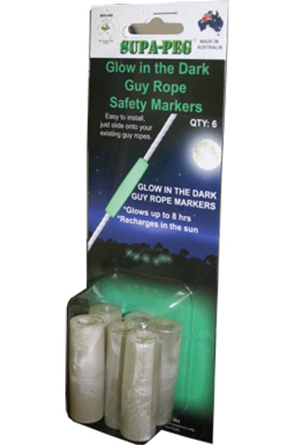 SUPA PEG Glow In the Dark Guy Rope Safety Markers For Camping Tents Pack of 6 