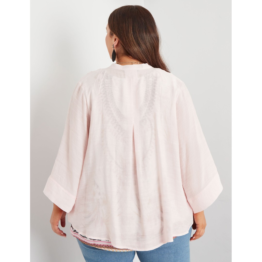 Womens Beme Pleated 3/4 Sleeve Cover Up - Plus Size, Pink, hi-res