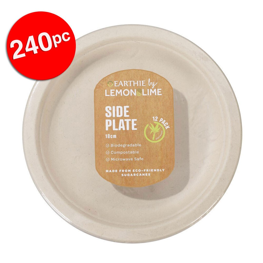 240pc Lemon & Lime Eco-Friendly/Biodegradable Disposable 18cm Side Plate Natural