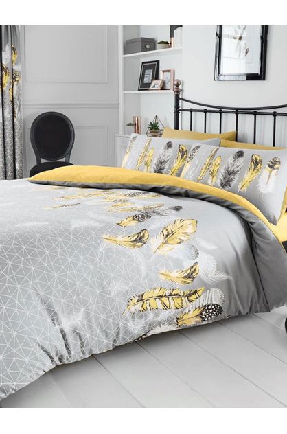 Geometric Feathers Single Duvet Cover, Yellow And White Double Duvet Covers