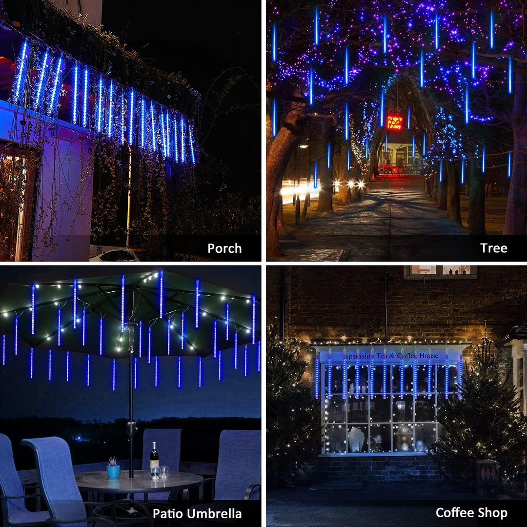 Zakka 288 LED 8 Tubes Solar Meteor Shower Christmas Lights Outdoor - Blue