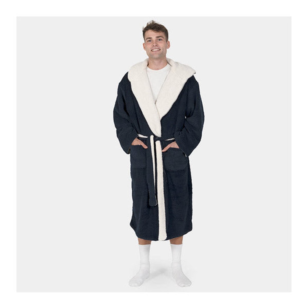Bambury Reversible Sherpa Hooded Robe Small Or Medium, Navy, hi-res
