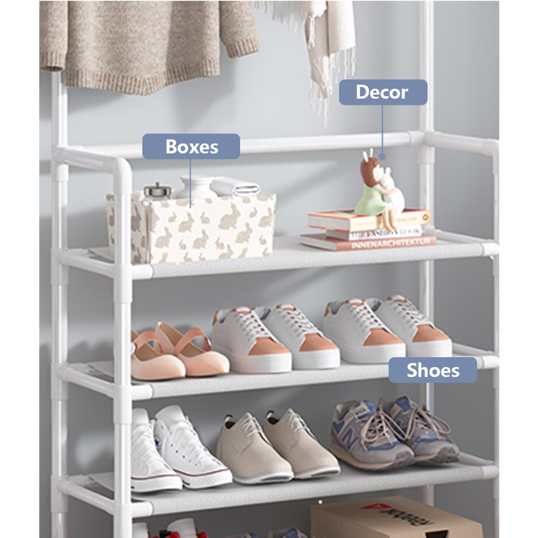 5 Tier Multifunctional Hat Rack Shoes Rack Hall Tree-White, As shown, hi-res
