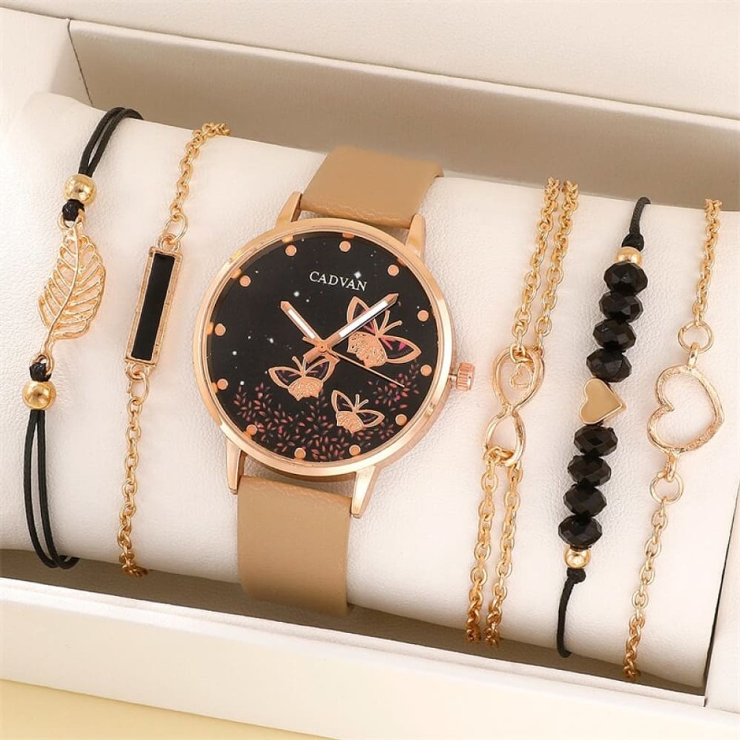 6pcs Set Womens Watches Ladies Fashion Butterfly Watch Simple Casual ...