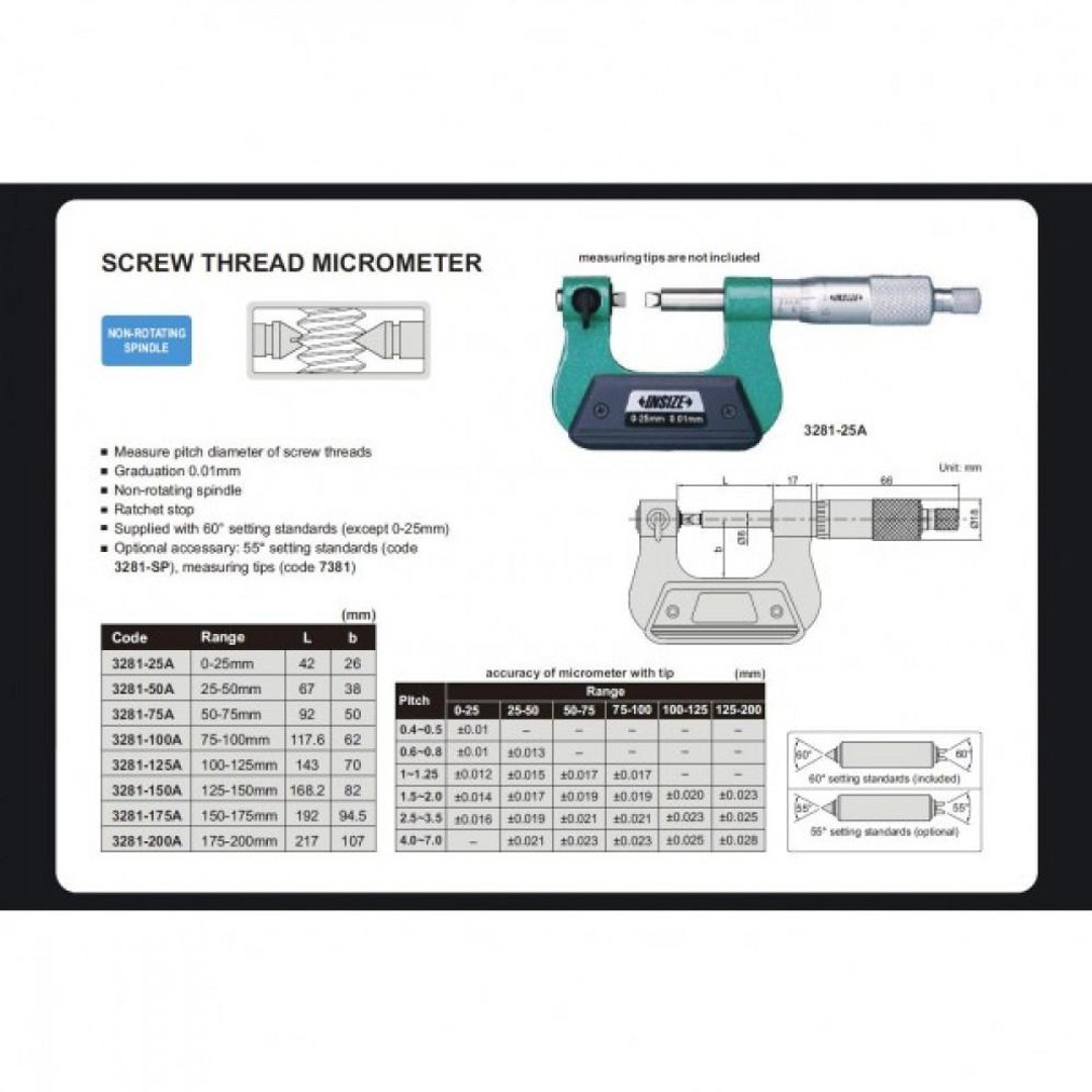 Insize 75100mm Screw Thread Micrometer The Warehouse