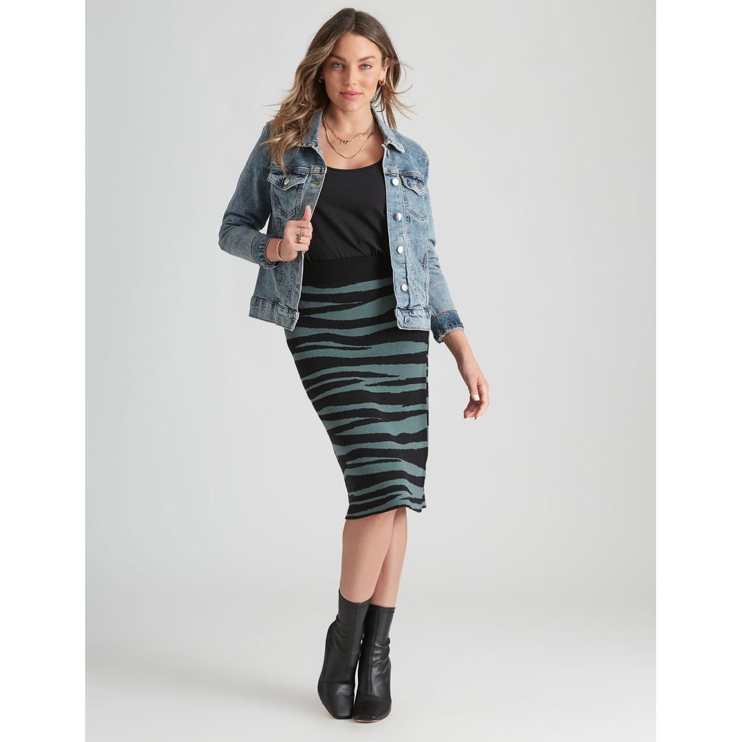 ROCKMANS - Womens Skirts - Khaki - Black - Zebra - Midi Skirt - Knitwear  - Women's Smart Casual Winter Fashion