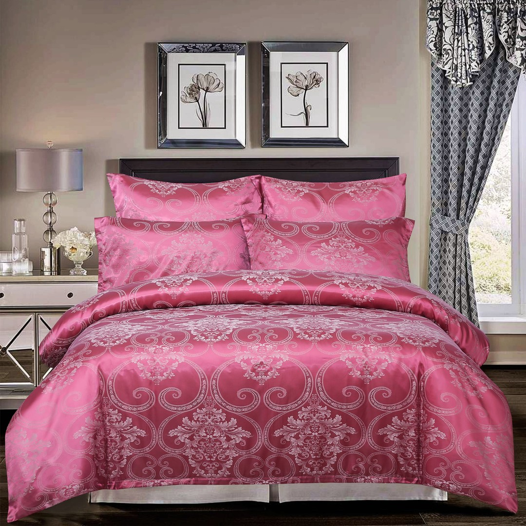 Bedding N Bath 500TC Jacquard 3 Pcs Comforter Set Design - Damask Pink