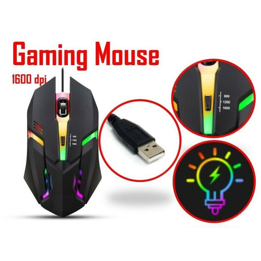 HES 1600 DPI Gaming Mouse Mice Optical Mouse USB Wired Backlight Laptop PC
