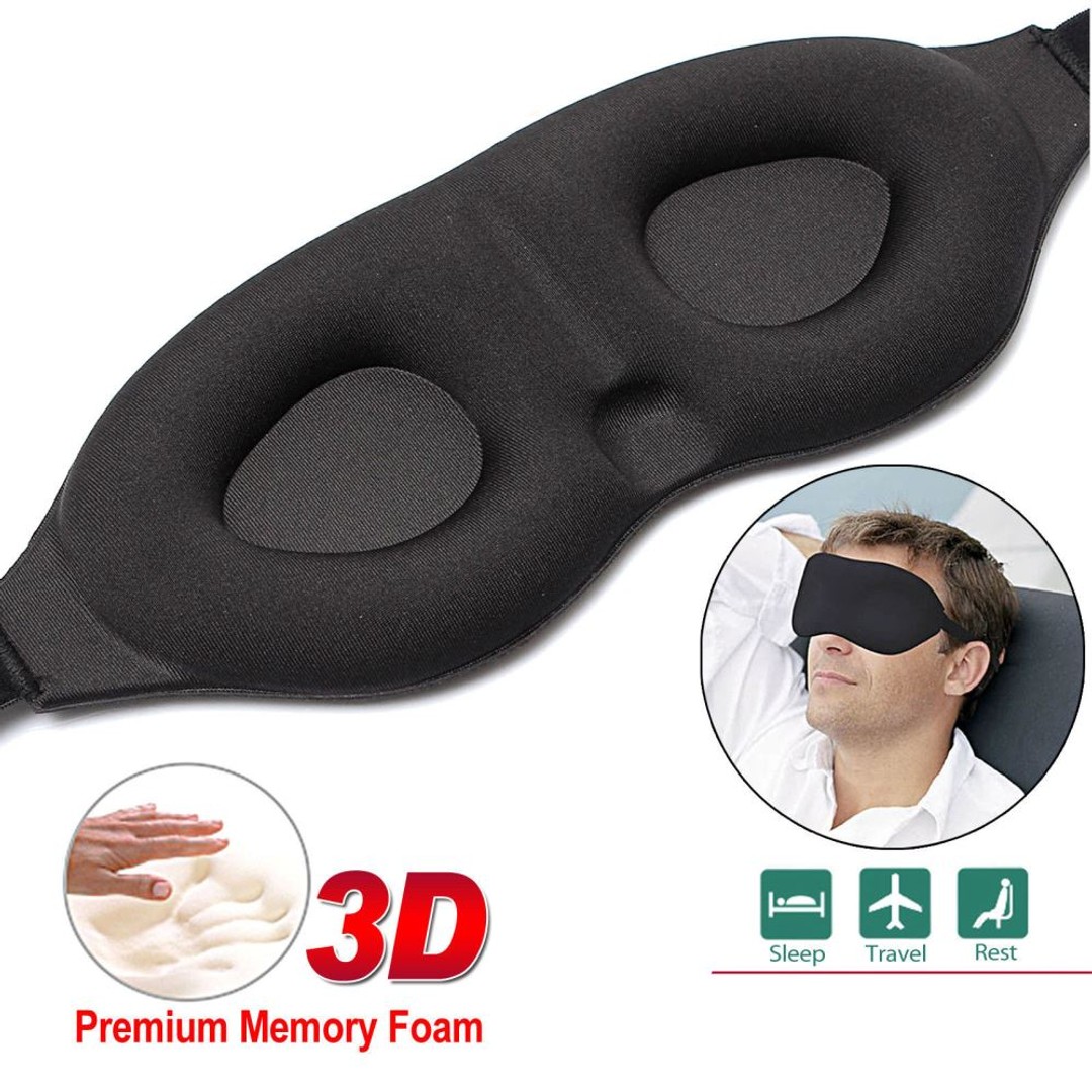 Travel Sleep Eye Mask soft 3D Memory Foam Padded Shade Cover Sleeping Blindfold, Black, hi-res