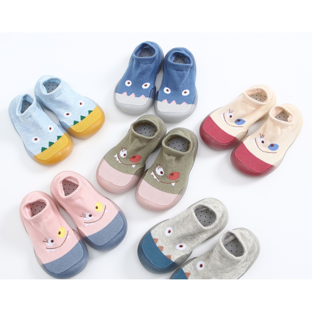 Taylorson Cute Monster Design Baby/ Toddler Anti-Skid Socks Shoes, grey + blue, hi-res