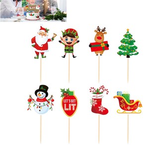 Merry Christmas Pull Flag Santa Claus Party Decoration Christmas Tree Cake Topper Christmas Party Decor Supplies-Small Cake Insert