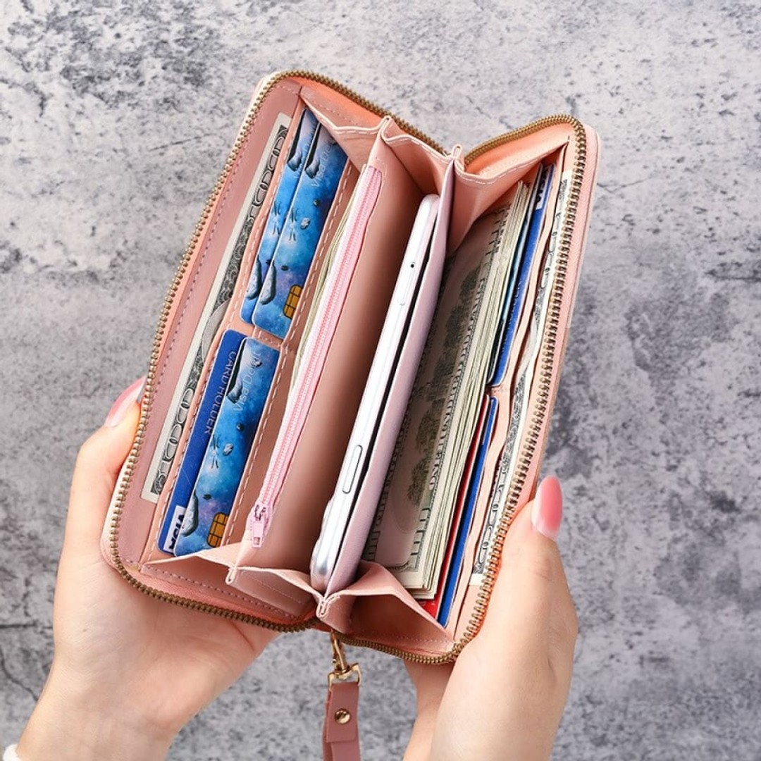 Fashion Zipper Wallet Ladies Long Wallet Tote Bag Coin Card Holder PU Leather Wallet Wallet, Black, hi-res