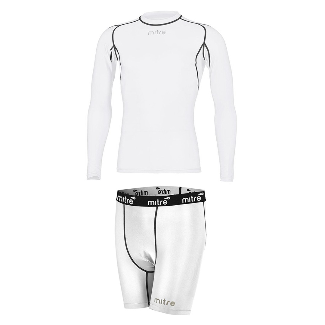 Mitre Neutron Base Layer Compression Sports Shorts/Top Mens Size XL White