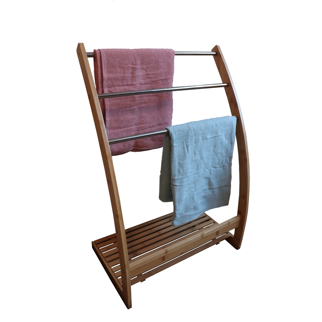CARLA HOME Bamboo Towel Bar Holder Rack 3-Tier Freestanding for Bathroom. Towel Racks. Towel Rail Bathroom Accessory. Shower Hand Dish Towel. Towel Holder (Bottom Shelf and Metal Holder)..., Brown, hi-res