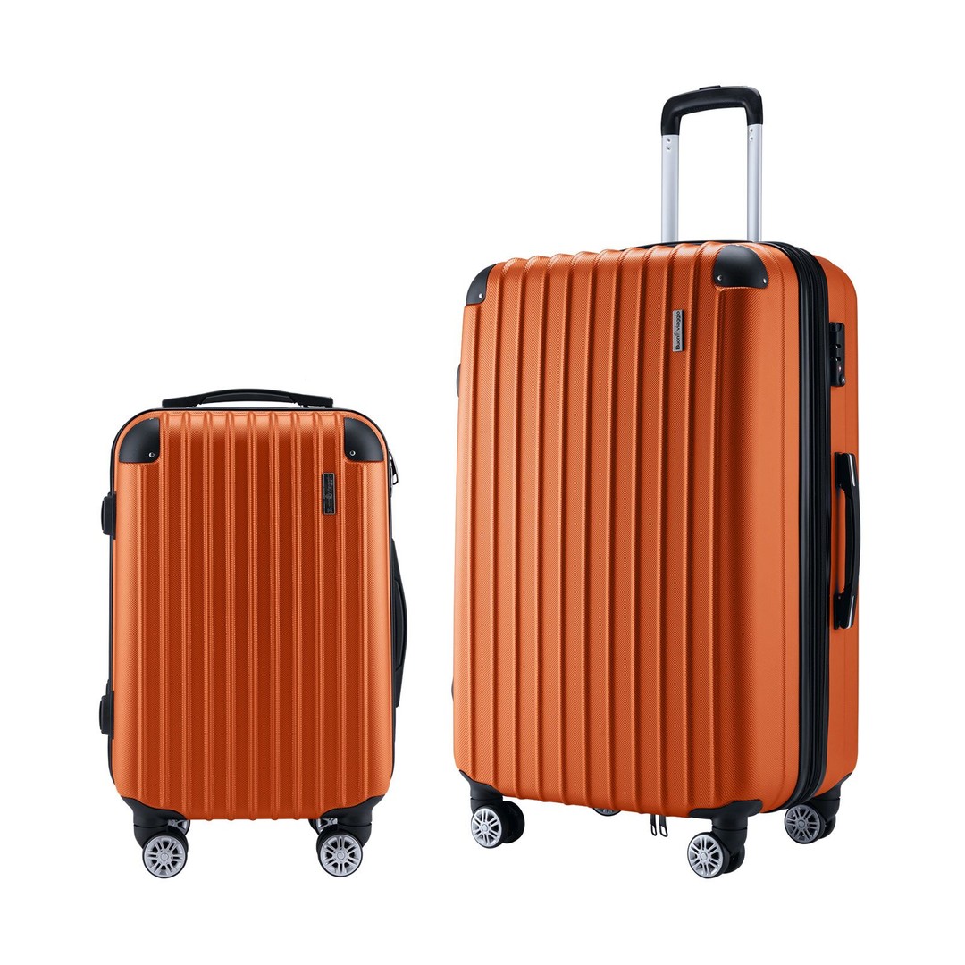2 Piece Luggage Set Carry On Suitcases Travel Case Cabin Hard Shell Travelling Bags Hand Baggage Lightweight Rolling TSA Lock Orange