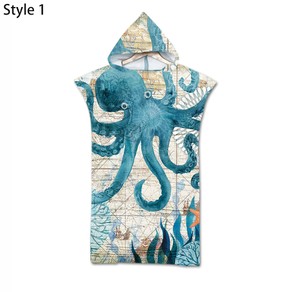 Hooded Beach Changing Robe Poncho Bathrobe Towel Quick Dry-Octopus