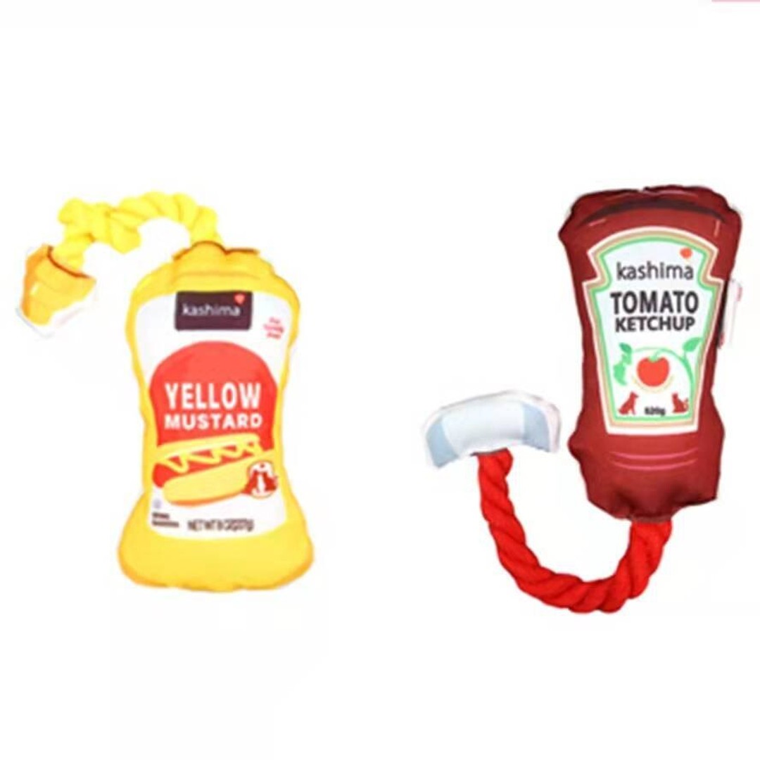 KASHIMA Squeaky Dog Toy Set - Red and Yellow Ketchup