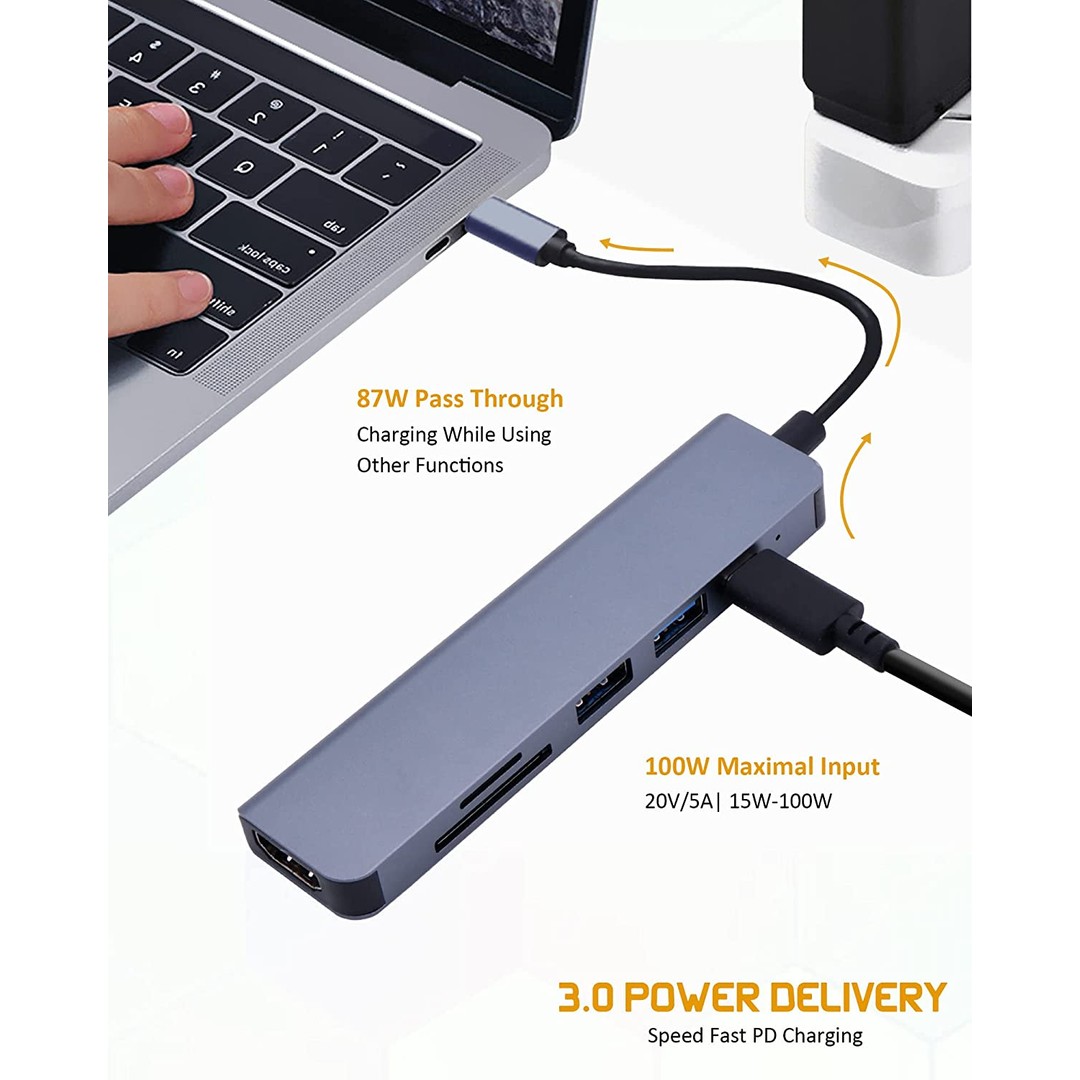 6 in 1 USB C Laptop Docking Station with 4K HDMI