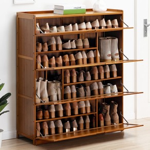 Shop Five 7 Tier Bamboo Shoe Rack Cabinet with Flip Doors 115x100cm