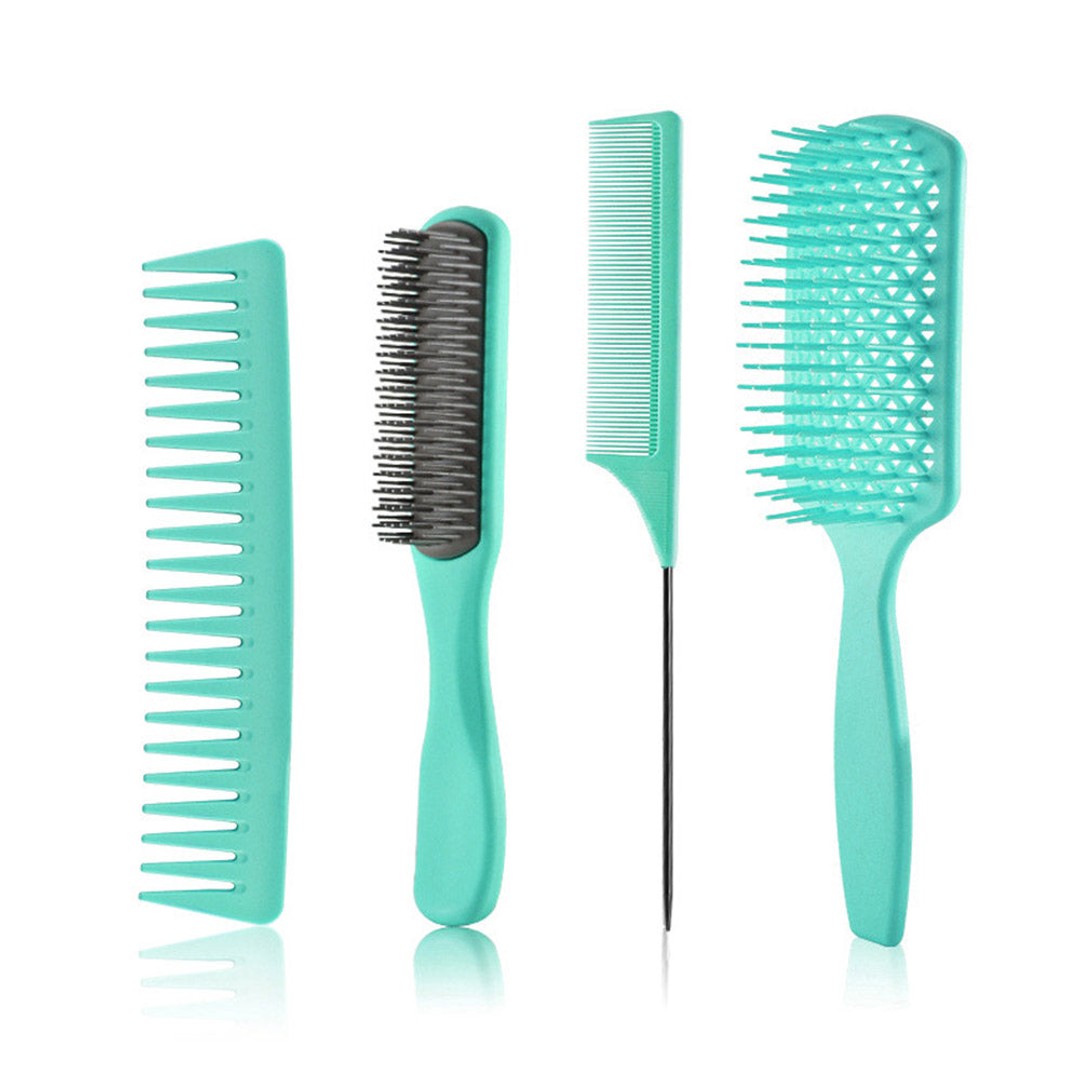 4 Pieces Hair Brushes Hair Comb Set Detangling Hair Brush and Hair Comb Set Soft Hairbrush for Men and Women Green