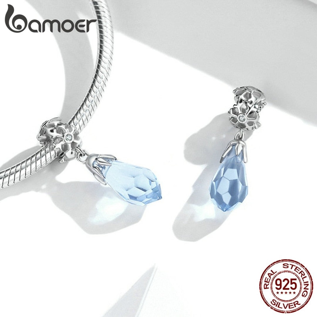 925 Sterling Silver Blue Snowflake Spacer Charm Frozen Ice Crystal Opal Sun Pendant For Women, Bsc515, hi-res