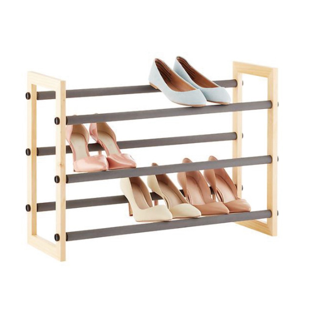 3 Layer Wood Frame Stackable Shoe Rack Small Shoe Rack Organizer for Entryway W