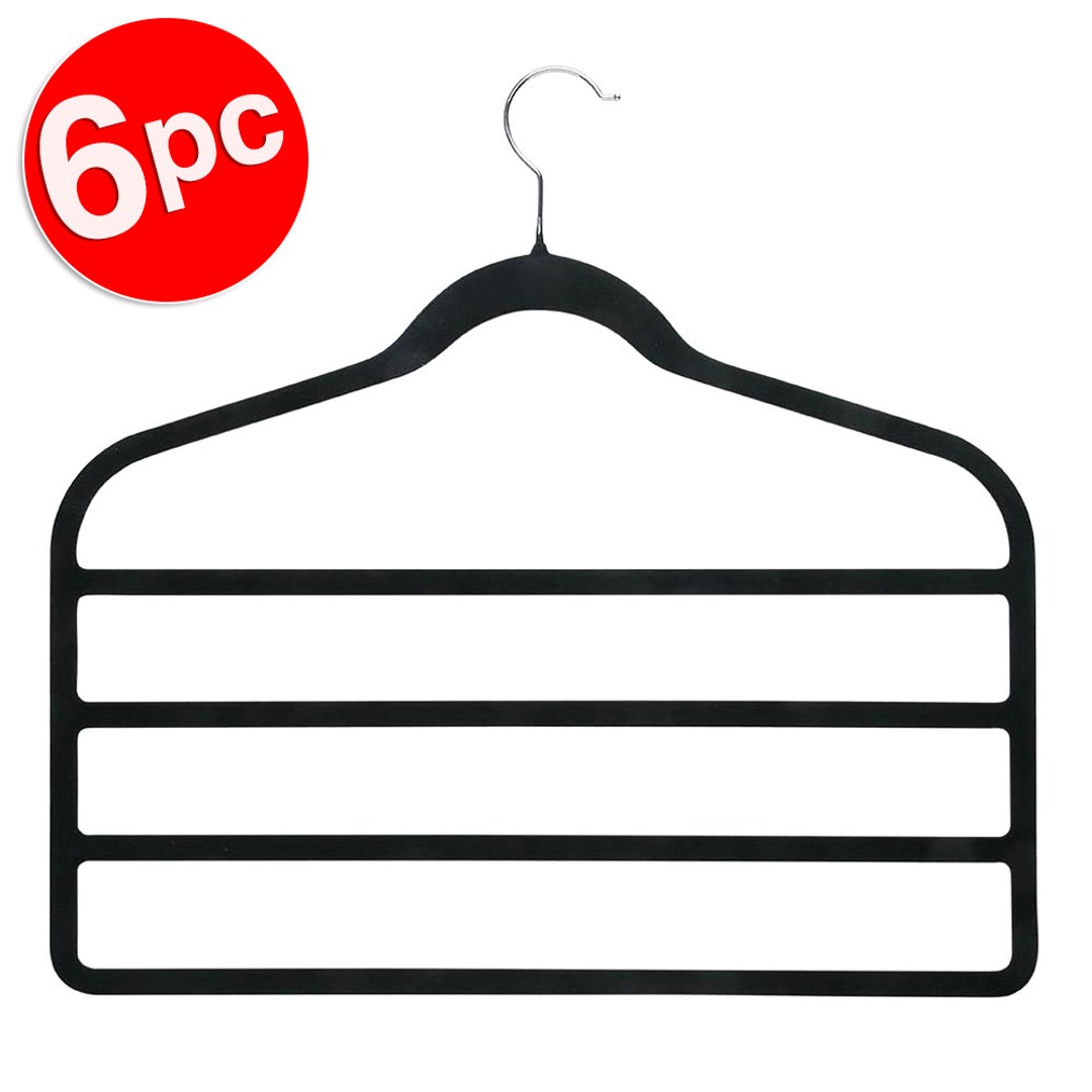 6pc BoxSweden 4 Tier Velvet Space Saving Clothes Hanger Hook Trouser Skirt Pants