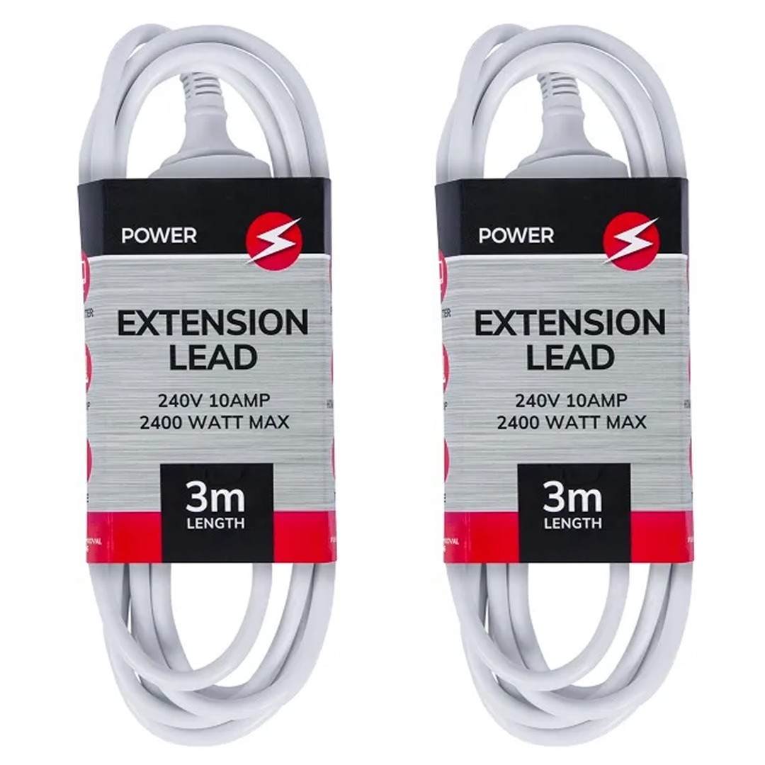 2PK Power 3m Extension Lead/Cord Cable AU/NZ 2400W 240V Home/Office Indoor Plug