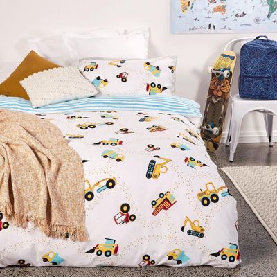 Living Co Kids Duvet Cover Set Digger Multi Coloured Single