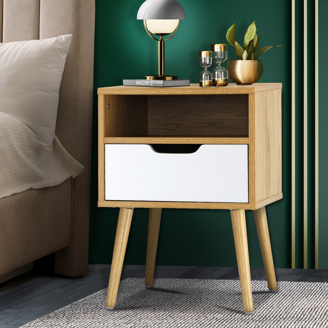 Oikiture  Bedside Tables Drawers Side Table Nightstand Storage Cabinet Bedroom