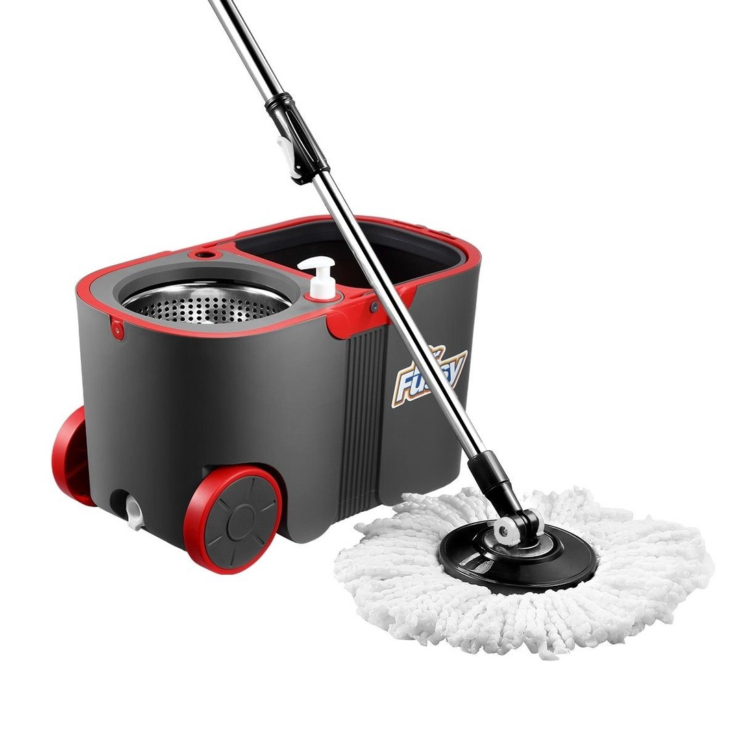 Spin Rotating Mop and Bucket Set Dr Fussy 360 Degree with Wheels and 4 Microfibre Mop Heads