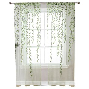 Pair of Willow Curtains Sheer Tulle Curtains Room Door Curtain Home Decor Green