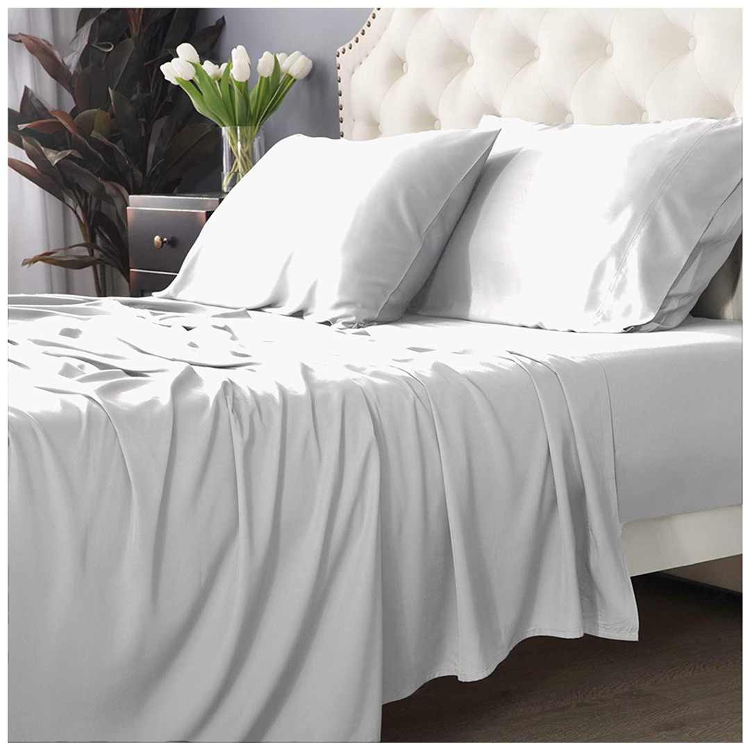 Park Avenue Split Queen Fitted Sheet Set/Pillowcases 500TC Bamboo Cotton White