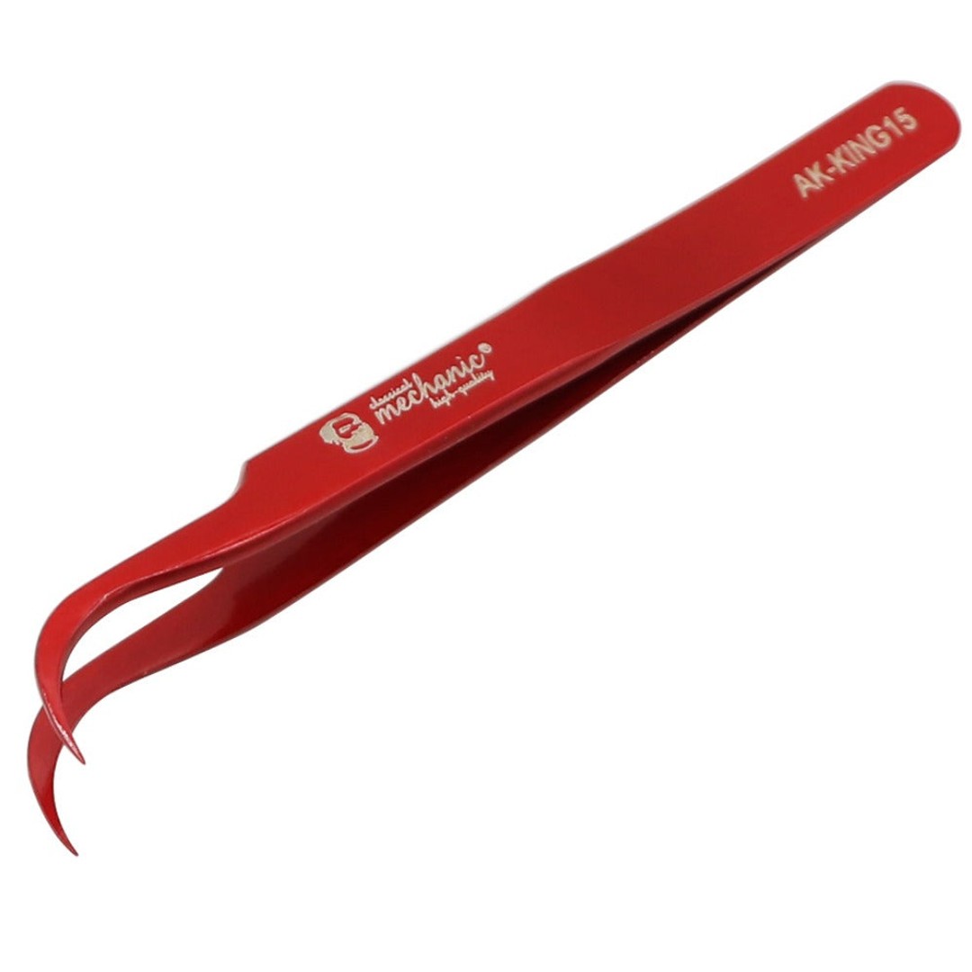 Mechanic AK-15 King ESD Anti-Static Stainless Steel Red Curved Tweezers