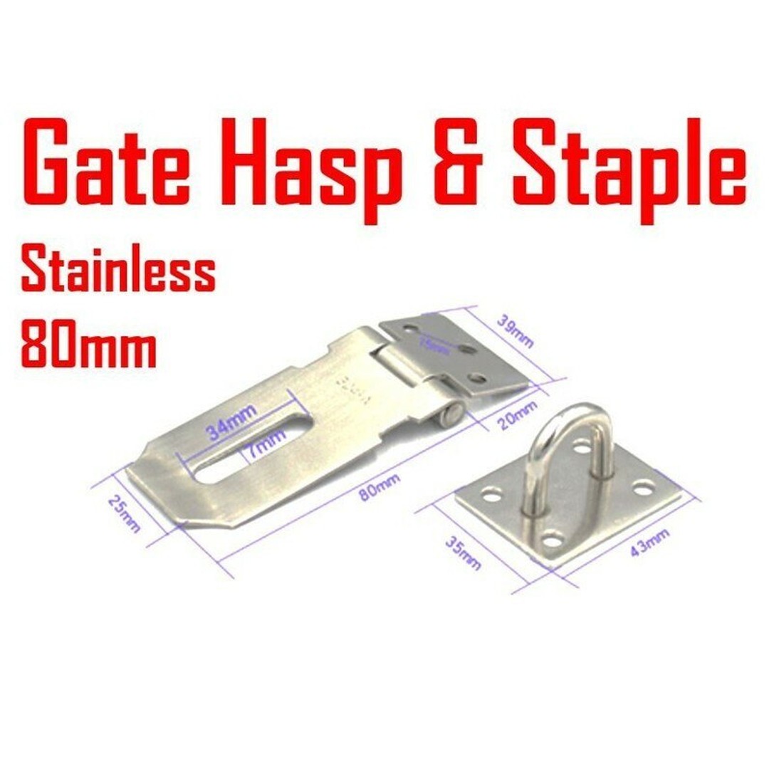 HES 80mm Padlock Hasp Staple Door Clasp Gate Lock Door Latch Safety Stainless, , hi-res