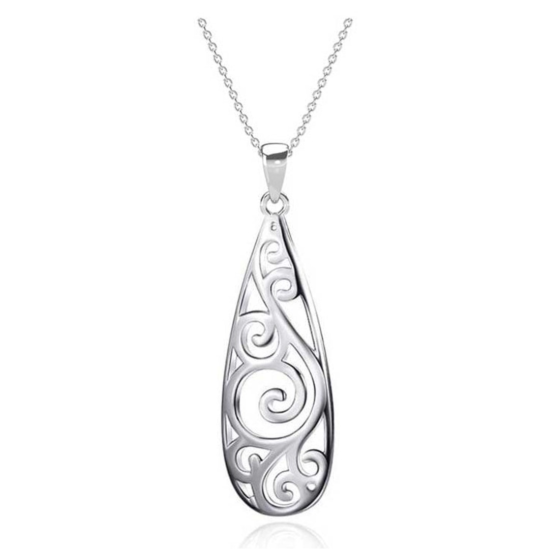 925 Sterling Silver New Zealand Koru Necklace on silver chain "Aroha", Frenelle, hi-res
